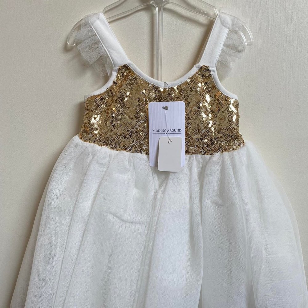 NWT Kidding Around Dress Cream with Gold Sequins